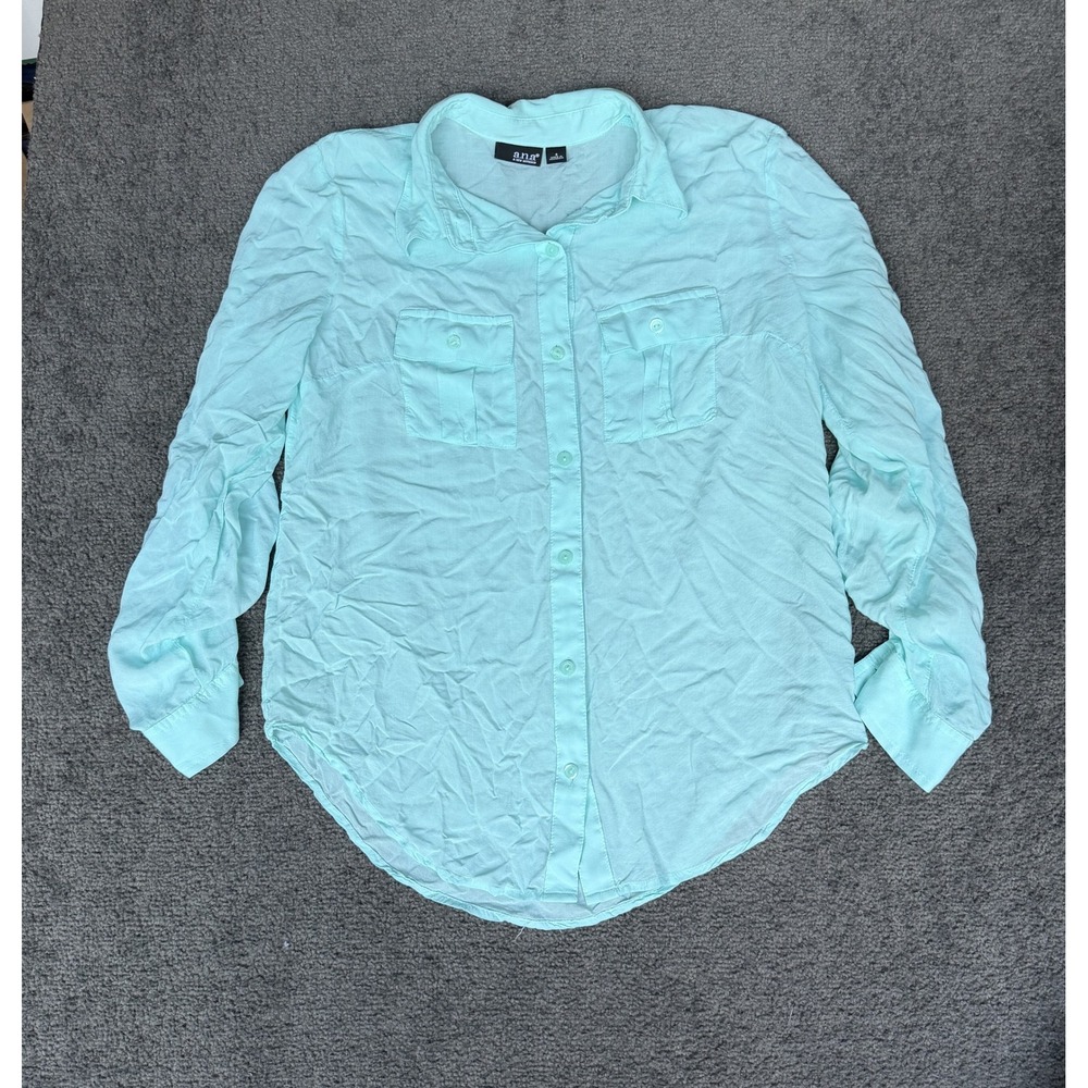 ana A New Approach Mint Green Button Down Roll Tab Sleeve Shirt Small